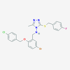 molecular formula C24H21BrClFN4OS B315910 N-{5-bromo-2-[(4-chlorobenzyl)oxy]benzyl}-N-{3-[(4-fluorobenzyl)sulfanyl]-5-methyl-4H-1,2,4-triazol-4-yl}amine 