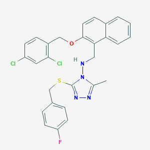 molecular formula C28H23Cl2FN4OS B315914 N-({2-[(2,4-dichlorobenzyl)oxy]-1-naphthyl}methyl)-N-{3-[(4-fluorobenzyl)sulfanyl]-5-methyl-4H-1,2,4-triazol-4-yl}amine 