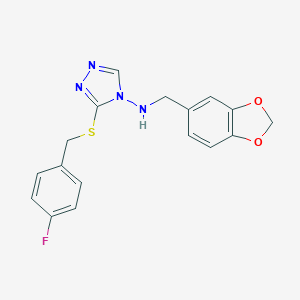 molecular formula C17H15FN4O2S B315923 N-(1,3-benzodioxol-5-ylmethyl)-3-[(4-fluorophenyl)methylsulfanyl]-1,2,4-triazol-4-amine 