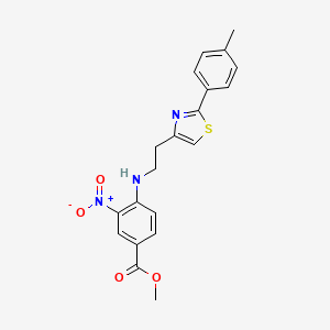 molecular formula C20H19N3O4S B3159266 Methyl 4-({2-[2-(4-methylphenyl)-1,3-thiazol-4-yl]ethyl}amino)-3-nitrobenzenecarboxylate CAS No. 861211-03-2