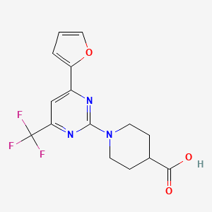 molecular formula C15H14F3N3O3 B3159535 1-[4-(2-Furyl)-6-(trifluoromethyl)pyrimidin-2-yl]piperidine-4-carboxylic acid CAS No. 862712-45-6