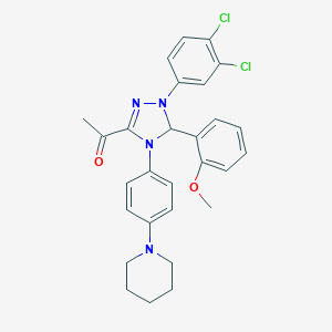 molecular formula C28H28Cl2N4O2 B315954 1-{1-(3,4-dichlorophenyl)-5-(2-methoxyphenyl)-4-[4-(1-piperidinyl)phenyl]-4,5-dihydro-1H-1,2,4-triazol-3-yl}ethanone 