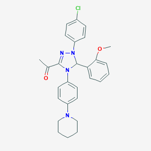 molecular formula C28H29ClN4O2 B315955 1-{1-(4-chlorophenyl)-5-(2-methoxyphenyl)-4-[4-(1-piperidinyl)phenyl]-4,5-dihydro-1H-1,2,4-triazol-3-yl}ethanone 