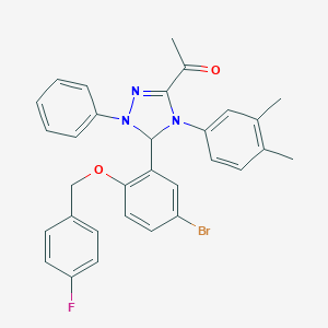 molecular formula C31H27BrFN3O2 B315956 1-[5-{5-bromo-2-[(4-fluorobenzyl)oxy]phenyl}-4-(3,4-dimethylphenyl)-1-phenyl-4,5-dihydro-1H-1,2,4-triazol-3-yl]ethanone 