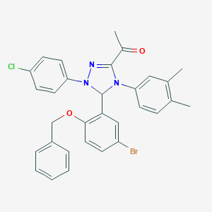 molecular formula C31H27BrClN3O2 B315957 1-[5-[2-(benzyloxy)-5-bromophenyl]-1-(4-chlorophenyl)-4-(3,4-dimethylphenyl)-4,5-dihydro-1H-1,2,4-triazol-3-yl]ethanone 