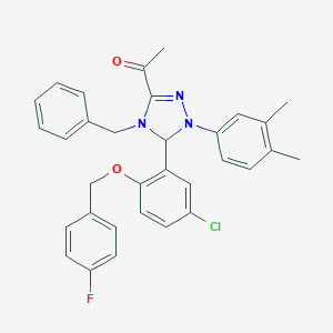molecular formula C32H29ClFN3O2 B315959 1-[4-benzyl-5-{5-chloro-2-[(4-fluorobenzyl)oxy]phenyl}-1-(3,4-dimethylphenyl)-4,5-dihydro-1H-1,2,4-triazol-3-yl]ethanone 