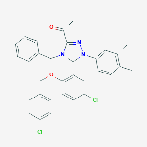 molecular formula C32H29Cl2N3O2 B315960 1-[4-benzyl-5-{5-chloro-2-[(4-chlorobenzyl)oxy]phenyl}-1-(3,4-dimethylphenyl)-4,5-dihydro-1H-1,2,4-triazol-3-yl]ethanone 