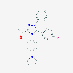 molecular formula C27H27FN4O B315971 1-{5-(4-fluorophenyl)-1-(4-methylphenyl)-4-[4-(1-pyrrolidinyl)phenyl]-4,5-dihydro-1H-1,2,4-triazol-3-yl}ethanone 