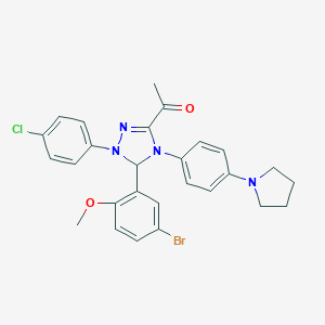 1-{5-(5-bromo-2-methoxyphenyl)-1-(4-chlorophenyl)-4-[4-(1-pyrrolidinyl)phenyl]-4,5-dihydro-1H-1,2,4-triazol-3-yl}ethanone