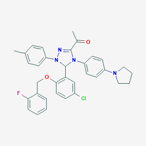 molecular formula C34H32ClFN4O2 B315978 1-(5-{5-chloro-2-[(2-fluorobenzyl)oxy]phenyl}-1-(4-methylphenyl)-4-[4-(pyrrolidin-1-yl)phenyl]-4,5-dihydro-1H-1,2,4-triazol-3-yl)ethanone 