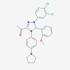 molecular formula C27H26Cl2N4O2 B315980 1-{1-(3,4-dichlorophenyl)-5-(2-methoxyphenyl)-4-[4-(1-pyrrolidinyl)phenyl]-4,5-dihydro-1H-1,2,4-triazol-3-yl}ethanone 