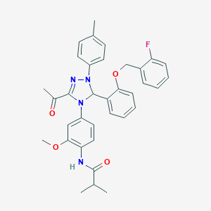 molecular formula C35H35FN4O4 B315981 N-{4-[3-acetyl-5-{2-[(2-fluorobenzyl)oxy]phenyl}-1-(4-methylphenyl)-1,5-dihydro-4H-1,2,4-triazol-4-yl]-2-methoxyphenyl}-2-methylpropanamide 