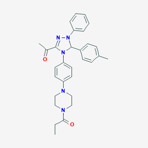 molecular formula C30H33N5O2 B315985 1-{5-(4-methylphenyl)-1-phenyl-4-[4-(4-propionyl-1-piperazinyl)phenyl]-4,5-dihydro-1H-1,2,4-triazol-3-yl}ethanone 