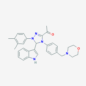 molecular formula C31H33N5O2 B315987 1-{1-(3,4-dimethylphenyl)-5-(1H-indol-3-yl)-4-[4-(4-morpholinylmethyl)phenyl]-4,5-dihydro-1H-1,2,4-triazol-3-yl}ethanone 