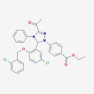 molecular formula C32H27Cl2N3O4 B315991 ethyl 4-(3-acetyl-5-{5-chloro-2-[(2-chlorobenzyl)oxy]phenyl}-4-phenyl-4,5-dihydro-1H-1,2,4-triazol-1-yl)benzoate 