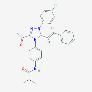 molecular formula C28H27ClN4O2 B315992 N-(4-{3-acetyl-1-(4-chlorophenyl)-5-[(E)-2-phenylethenyl]-1,5-dihydro-4H-1,2,4-triazol-4-yl}phenyl)-2-methylpropanamide 