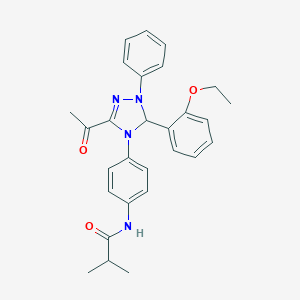 molecular formula C28H30N4O3 B315994 N-{4-[3-acetyl-5-(2-ethoxyphenyl)-1-phenyl-1,5-dihydro-4H-1,2,4-triazol-4-yl]phenyl}-2-methylpropanamide 