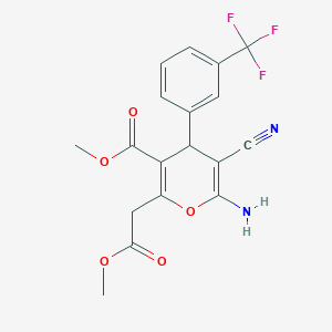molecular formula C18H15F3N2O5 B3160015 methyl 6-amino-5-cyano-2-(2-methoxy-2-oxoethyl)-4-[3-(trifluoromethyl)phenyl]-4H-pyran-3-carboxylate CAS No. 865660-06-6