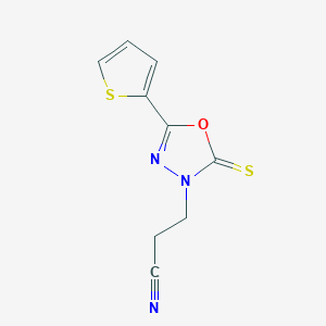 molecular formula C9H7N3OS2 B3160152 3-[5-(2-thienyl)-2-thioxo-1,3,4-oxadiazol-3(2H)-yl]propanenitrile CAS No. 866009-83-8