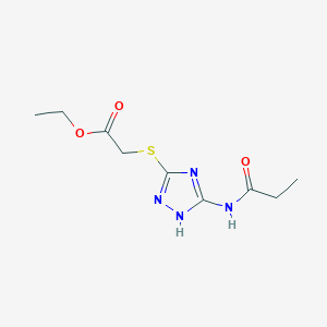 molecular formula C9H14N4O3S B3160168 ethyl 2-{[3-(propionylamino)-1H-1,2,4-triazol-5-yl]sulfanyl}acetate CAS No. 866010-99-3