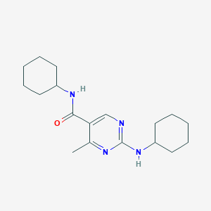 molecular formula C18H28N4O B3160182 N-cyclohexyl-2-(cyclohexylamino)-4-methyl-5-pyrimidinecarboxamide CAS No. 866017-90-5