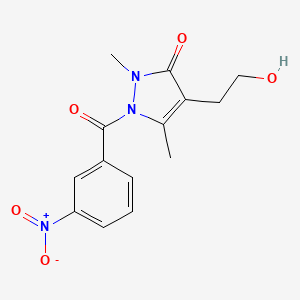 molecular formula C14H15N3O5 B3160193 4-(2-hydroxyethyl)-2,5-dimethyl-1-(3-nitrobenzoyl)-1,2-dihydro-3H-pyrazol-3-one CAS No. 866018-40-8