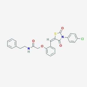 molecular formula C26H21ClN2O4S B316020 2-(2-{[3-(4-chlorophenyl)-2,4-dioxo-1,3-thiazolidin-5-ylidene]methyl}phenoxy)-N-(2-phenylethyl)acetamide 