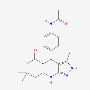 molecular formula C21H24N4O2 B3160211 N-[4-(3,7,7-trimethyl-5-oxo-4,5,6,7,8,9-hexahydro-2H-pyrazolo[3,4-b]quinolin-4-yl)phenyl]acetamide CAS No. 866018-90-8