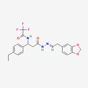 molecular formula C22H22F3N3O4 B3160247 N-[3-{2-[(E)-2-(1,3-benzodioxol-5-yl)ethylidene]hydrazino}-1-(4-ethylphenyl)-3-oxopropyl]-2,2,2-trifluoroacetamide CAS No. 866019-37-6