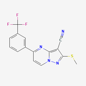 molecular formula C15H9F3N4S B3160250 2-(Methylsulfanyl)-5-[3-(trifluoromethyl)phenyl]pyrazolo[1,5-a]pyrimidine-3-carbonitrile CAS No. 866019-75-2
