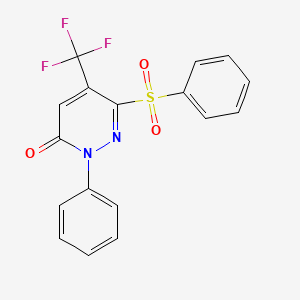 molecular formula C17H11F3N2O3S B3160277 2-phenyl-6-(phenylsulfonyl)-5-(trifluoromethyl)-3(2H)-pyridazinone CAS No. 866038-81-5