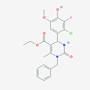 molecular formula C22H22ClIN2O5 B316031 Ethyl 1-benzyl-4-(2-chloro-4-hydroxy-3-iodo-5-methoxyphenyl)-6-methyl-2-oxo-1,2,3,4-tetrahydro-5-pyrimidinecarboxylate 