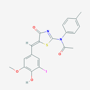 molecular formula C20H17IN2O4S B316032 N-[5-(4-hydroxy-3-iodo-5-methoxybenzylidene)-4-oxo-4,5-dihydro-1,3-thiazol-2-yl]-N-(4-methylphenyl)acetamide 