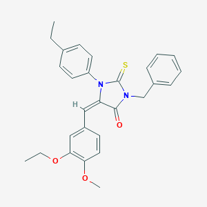 molecular formula C28H28N2O3S B316033 3-Benzyl-5-(3-ethoxy-4-methoxybenzylidene)-1-(4-ethylphenyl)-2-thioxo-4-imidazolidinone 