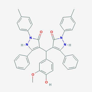molecular formula C40H34N4O4 B316034 4-{(4-hydroxy-3-methoxyphenyl)[5-hydroxy-1-(4-methylphenyl)-3-phenyl-1H-pyrazol-4-yl]methyl}-2-(4-methylphenyl)-5-phenyl-1,2-dihydro-3H-pyrazol-3-one 