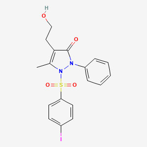 molecular formula C18H17IN2O4S B3160360 4-(2-hydroxyethyl)-1-[(4-iodophenyl)sulfonyl]-5-methyl-2-phenyl-1,2-dihydro-3H-pyrazol-3-one CAS No. 866040-22-4