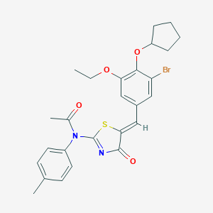 molecular formula C26H27BrN2O4S B316039 N-{5-[3-bromo-4-(cyclopentyloxy)-5-ethoxybenzylidene]-4-oxo-4,5-dihydro-1,3-thiazol-2-yl}-N-(4-methylphenyl)acetamide 