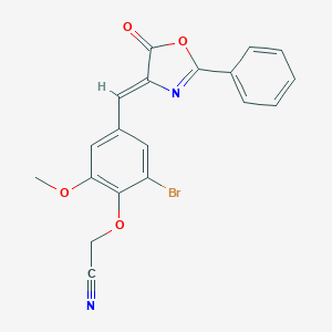 molecular formula C19H13BrN2O4 B316042 {2-bromo-6-methoxy-4-[(Z)-(5-oxo-2-phenyl-1,3-oxazol-4(5H)-ylidene)methyl]phenoxy}acetonitrile 
