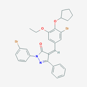 molecular formula C29H26Br2N2O3 B316051 4-[3-bromo-4-(cyclopentyloxy)-5-ethoxybenzylidene]-2-(3-bromophenyl)-5-phenyl-2,4-dihydro-3H-pyrazol-3-one 