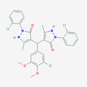 molecular formula C29H25Cl3N4O4 B316056 4-{(3-chloro-4,5-dimethoxyphenyl)[1-(2-chlorophenyl)-5-hydroxy-3-methyl-1H-pyrazol-4-yl]methyl}-2-(2-chlorophenyl)-5-methyl-1,2-dihydro-3H-pyrazol-3-one 