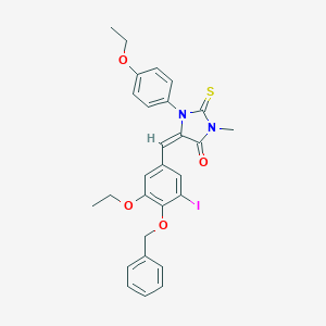 molecular formula C28H27IN2O4S B316058 5-[4-(Benzyloxy)-3-ethoxy-5-iodobenzylidene]-1-(4-ethoxyphenyl)-3-methyl-2-thioxo-4-imidazolidinone 
