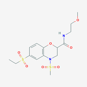 molecular formula C15H22N2O7S2 B3160593 6-(ethylsulfonyl)-N-(2-methoxyethyl)-4-(methylsulfonyl)-3,4-dihydro-2H-1,4-benzoxazine-2-carboxamide CAS No. 866134-43-2