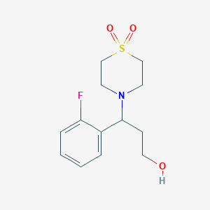 molecular formula C13H18FNO3S B3160611 4-[1-(2-Fluorophenyl)-3-hydroxypropyl]-1lambda~6~,4-thiazinane-1,1-dione CAS No. 866135-72-0
