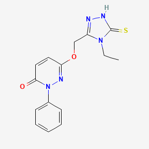 molecular formula C15H15N5O2S B3160627 6-[(4-ethyl-5-sulfanyl-4H-1,2,4-triazol-3-yl)methoxy]-2-phenyl-3(2H)-pyridazinone CAS No. 866136-77-8