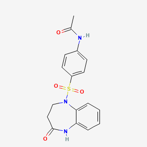 molecular formula C17H17N3O4S B3160691 N-{4-[(4-oxo-2,3,4,5-tetrahydro-1H-1,5-benzodiazepin-1-yl)sulfonyl]phenyl}acetamide CAS No. 866138-30-9