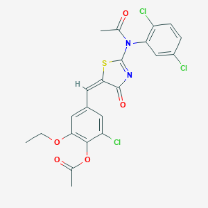 molecular formula C22H17Cl3N2O5S B316071 4-[(2-(acetyl-2,5-dichloroanilino)-4-oxo-1,3-thiazol-5(4H)-ylidene)methyl]-2-chloro-6-ethoxyphenyl acetate 