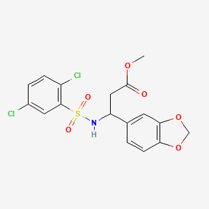 molecular formula C17H15Cl2NO6S B3160756 Methyl 3-(1,3-benzodioxol-5-yl)-3-{[(2,5-dichlorophenyl)sulfonyl]amino}propanoate CAS No. 866144-35-6