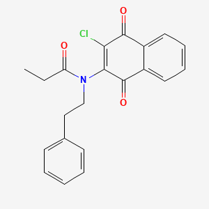 molecular formula C21H18ClNO3 B3160887 N-(3-chloro-1,4-dioxo-1,4-dihydro-2-naphthalenyl)-N-phenethylpropanamide CAS No. 866154-69-0