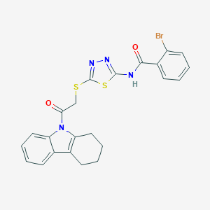 molecular formula C23H19BrN4O2S2 B316091 2-bromo-N-(5-{[2-oxo-2-(1,2,3,4-tetrahydro-9H-carbazol-9-yl)ethyl]sulfanyl}-1,3,4-thiadiazol-2-yl)benzamide 