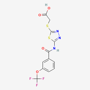 molecular formula C12H8F3N3O4S2 B3160926 2-[(5-{[3-(Trifluoromethoxy)benzoyl]amino}-1,3,4-thiadiazol-2-yl)sulfanyl]acetic acid CAS No. 866155-89-7